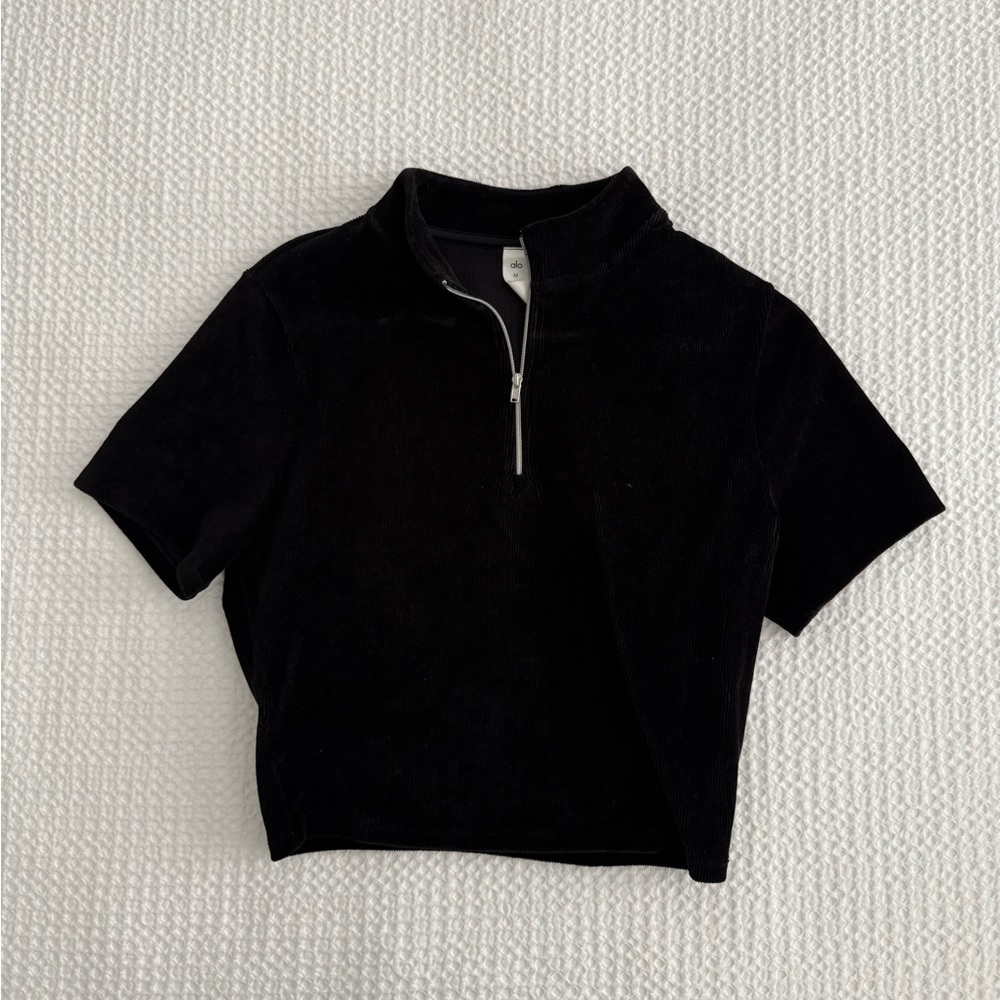Alo Yoga Black Micro Corduroy Winter Break Mock Neck
